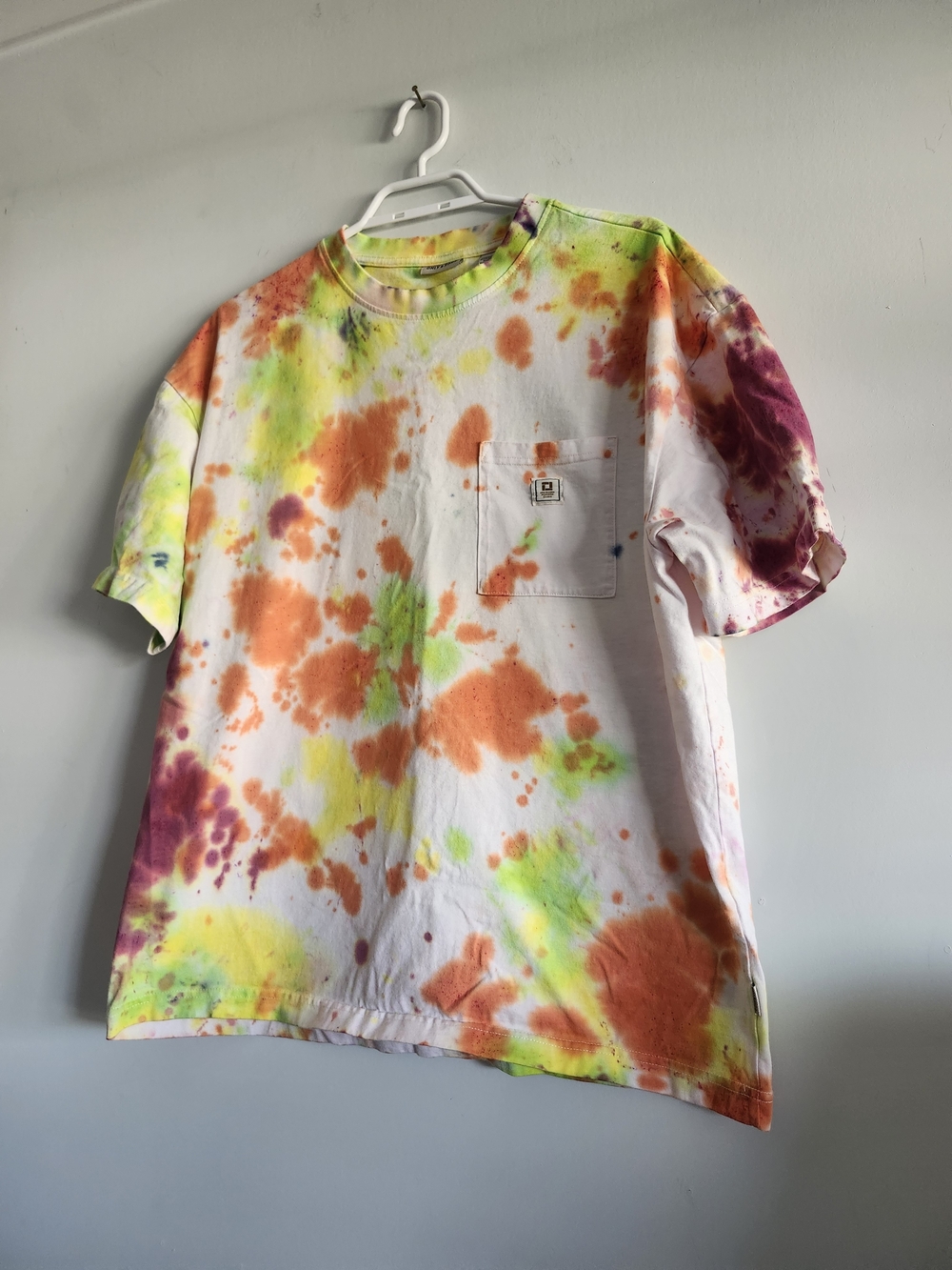 ONLY & SONS White Tie-Dye Pocket Tee with Orange, Yellow & Green